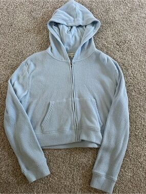 Light Blue Ribbed Zip-Up Hoodie Sweater